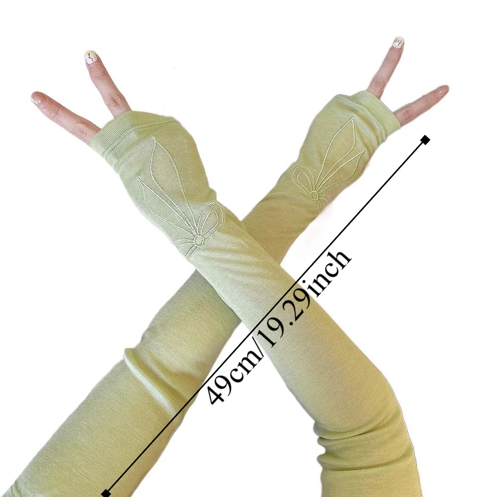 Sweet Bow Ice Sleeves ปัก Anti-UV Breathable แขนยาวโพลีเอสเตอร์ Quick Drying Arm ครีมกันแดดครอบคลุม Girls