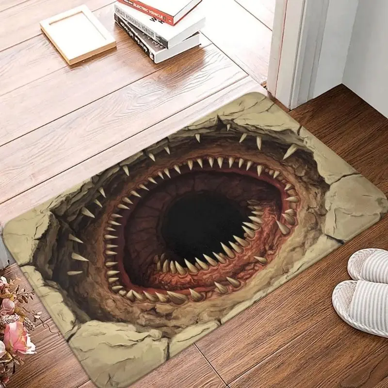 VIKAMA 3D Monster Mouth Doormat, Scary Fangs Non-Slip Rug, Visual Trick Entrance Mat, Prank Bathroom Carpet, Funny Home Decor