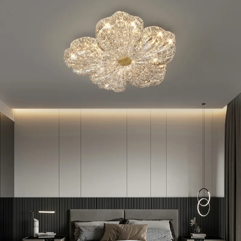 French style light luxury bedroom lamp ceiling lamp master bedroom lamp flower warm restaurant children's room