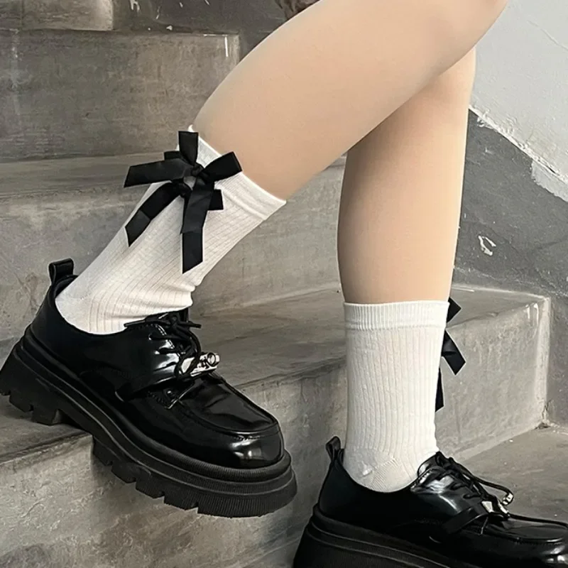 1/3Pairs Sweet Lace Bow Middle Tube Socks Women Girls JK Black Daily Versatile Casual Socks Cute Soft Breathable Cotton Socks