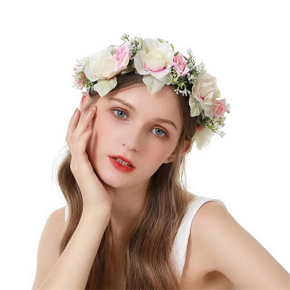 Artificial Flower Wreath Bride Women Bohemia Beach Flower Crown Hair Band Wedding Floral Headband Garland Girl Hair Accessorie