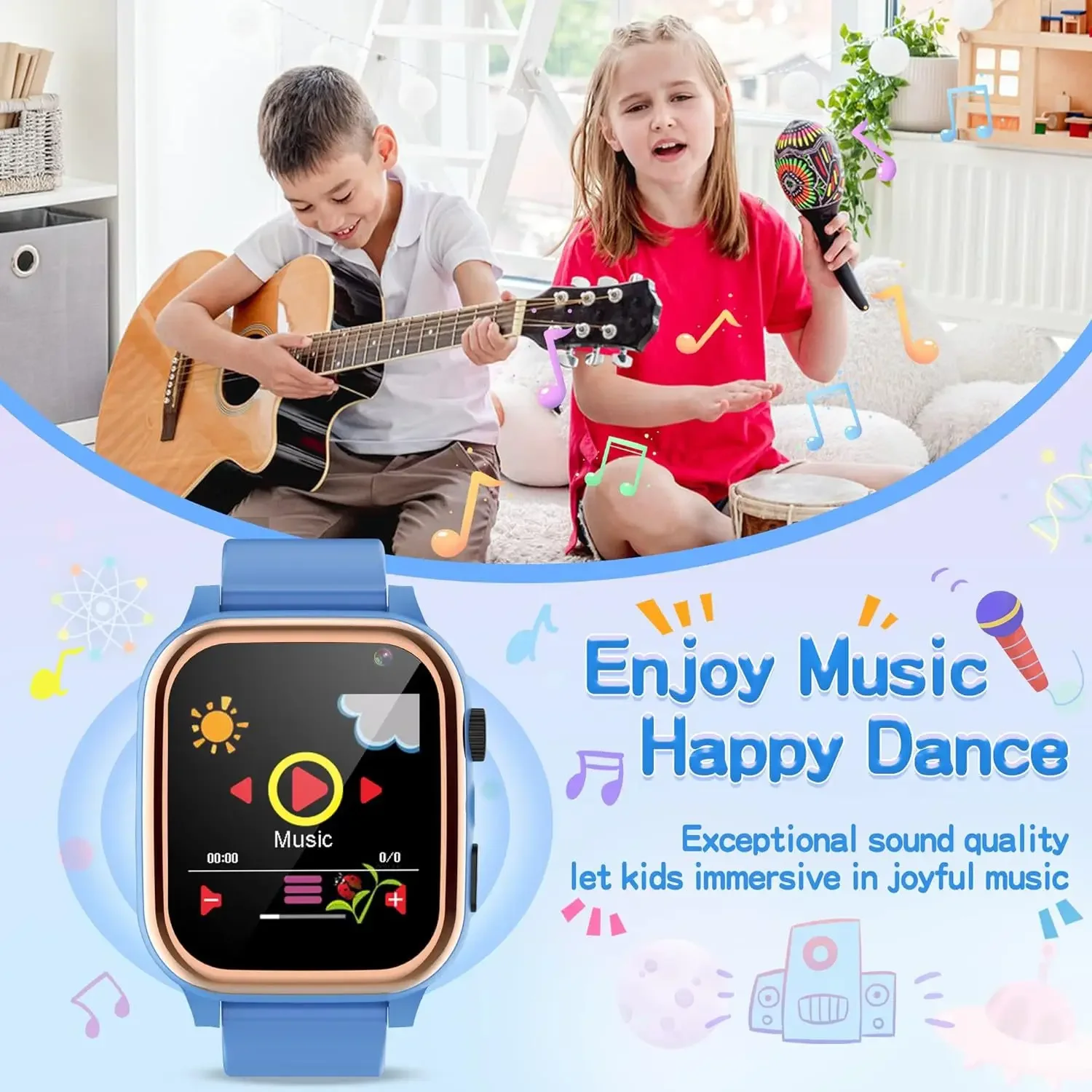 Montre intelligente pour enfants, lampe de poche, 18 jeux de puzzle, appareil photo magique pour photos et vidéos, lecture de musique, montre jouet amusante pour enfants