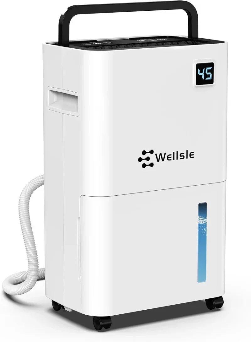 Wellsle 50 Pint Dehumidifier for Bedroom & Basement with Smart Humidity Control 24HR Timer Home Dehumidifier with Drain Hose