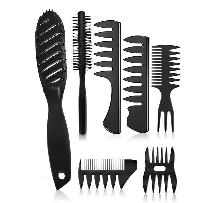 

Щетка для волос с вентиляционным отверстием для мужчин, набор из 7 расчесок, круглая щетка, расческа с широкими зубьями в комплекте для укладки волос