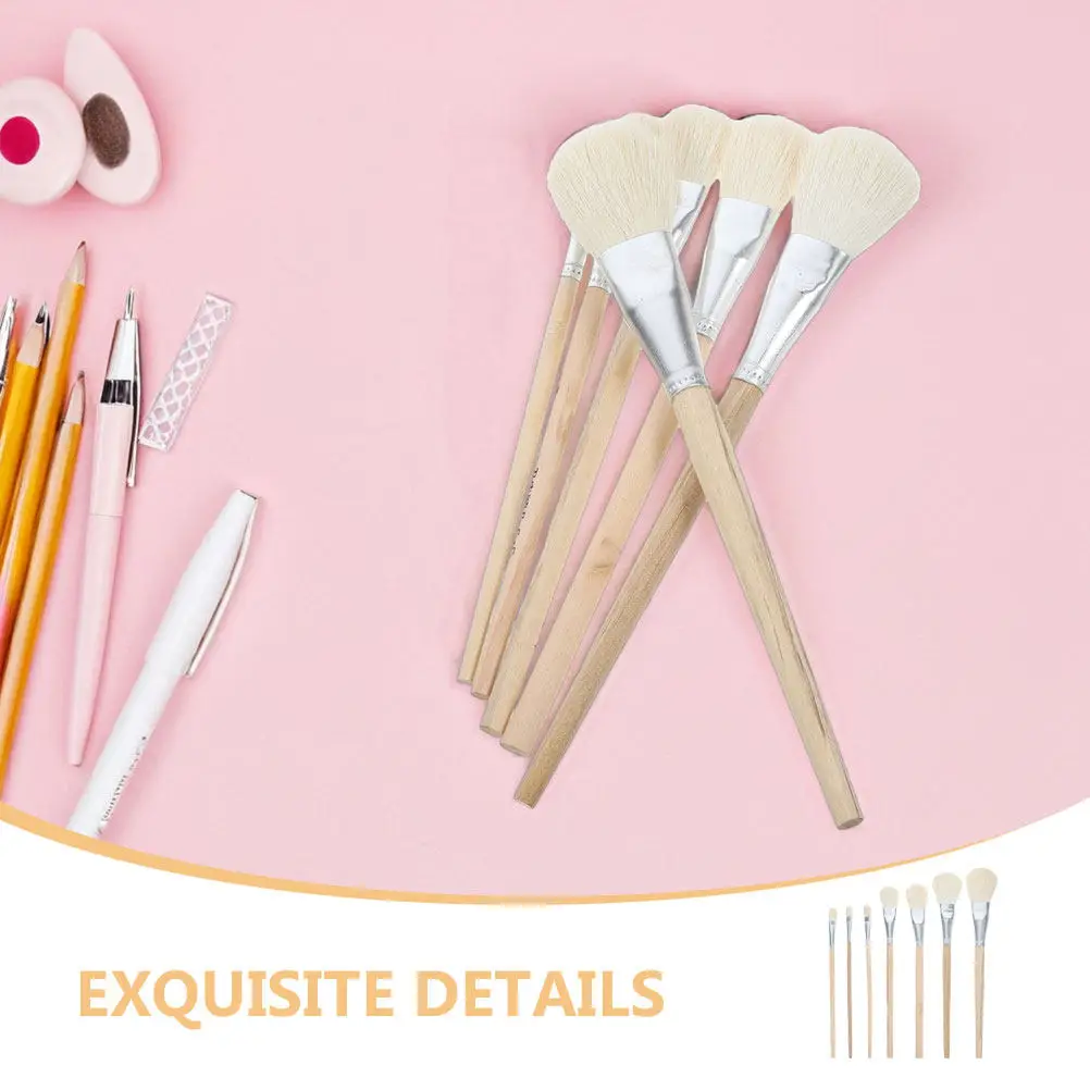 7Pcs Wool Paint Brush Set Wooden Handle Soft Bristles Pottery Ceramic Watercolor Art Painting Supplies Blend Glaze Brush