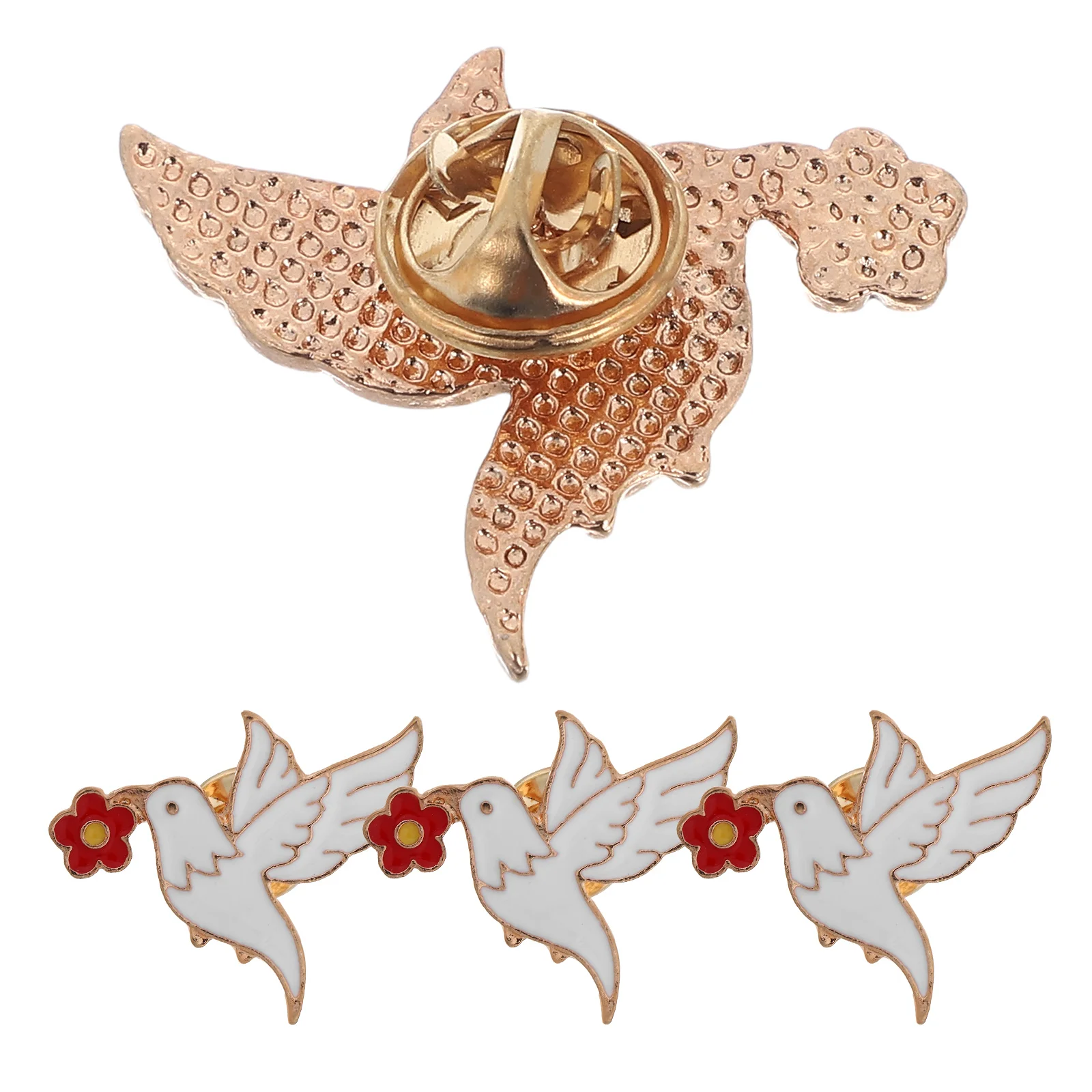 

4 Pcs Peace Dove Brooch Lightweight Cartoon Red Flower Lapel Pin for Women Casual Wear Everyday Accessories Bird Brooch Jewelry