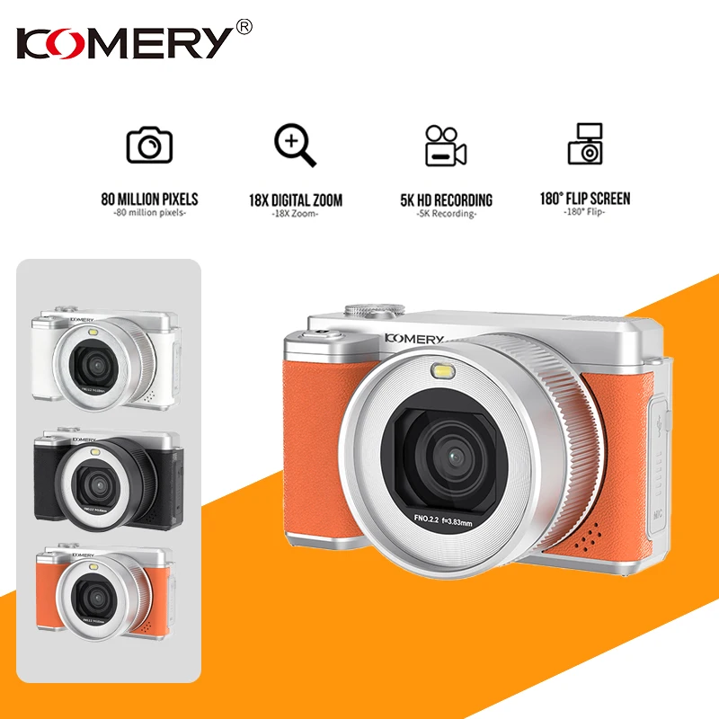 

Цифровая камера KOMERY NEW, 3-дюймовый экран, сверхвысокое разрешение 5K, 18-кратный цифровой зум, двойная камера, 180°. ° вращающийся экран, Wi-Fi.