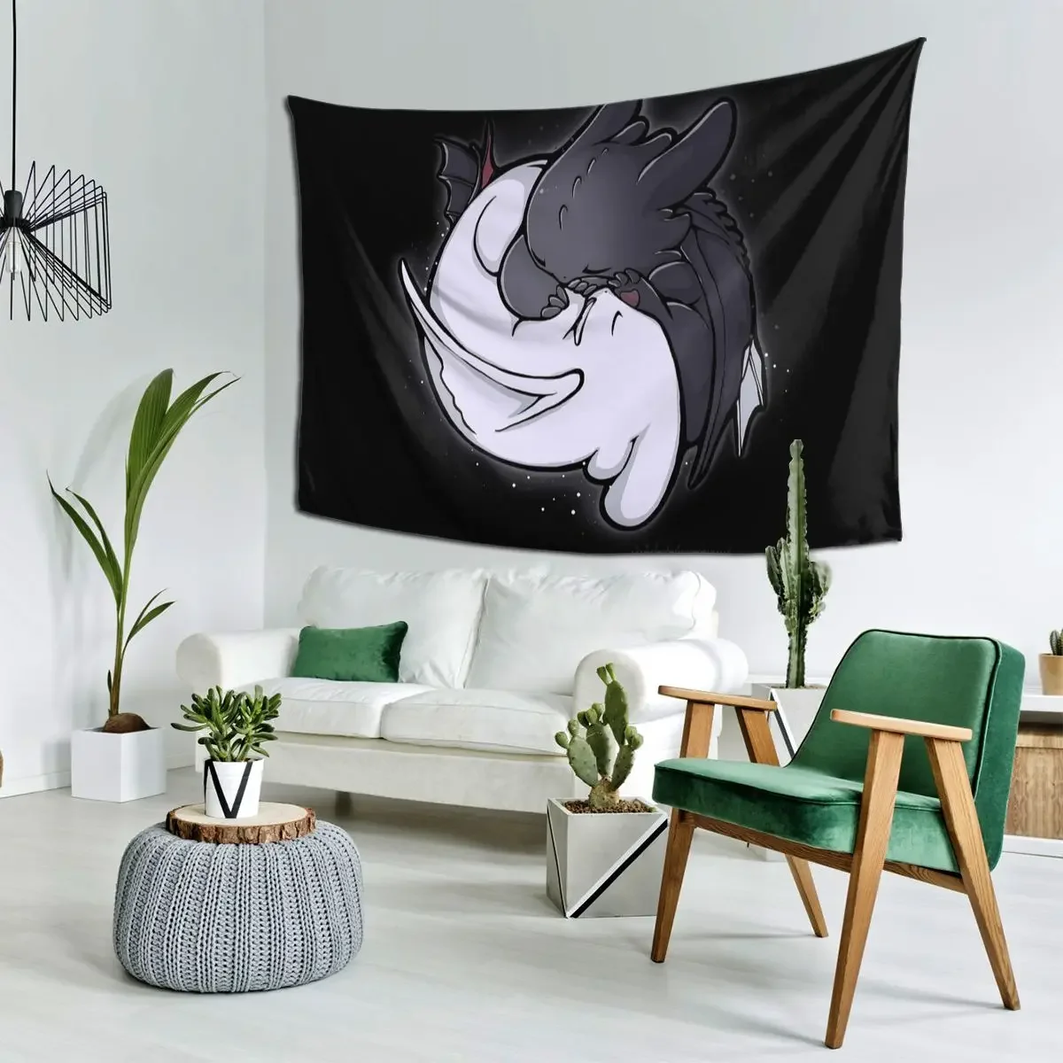 Toothless And Light Fury Hugging Tapestry Art Wall Hanging Aesthetic Home Decor Tapestries for Living Room Bedroom Dorm Room