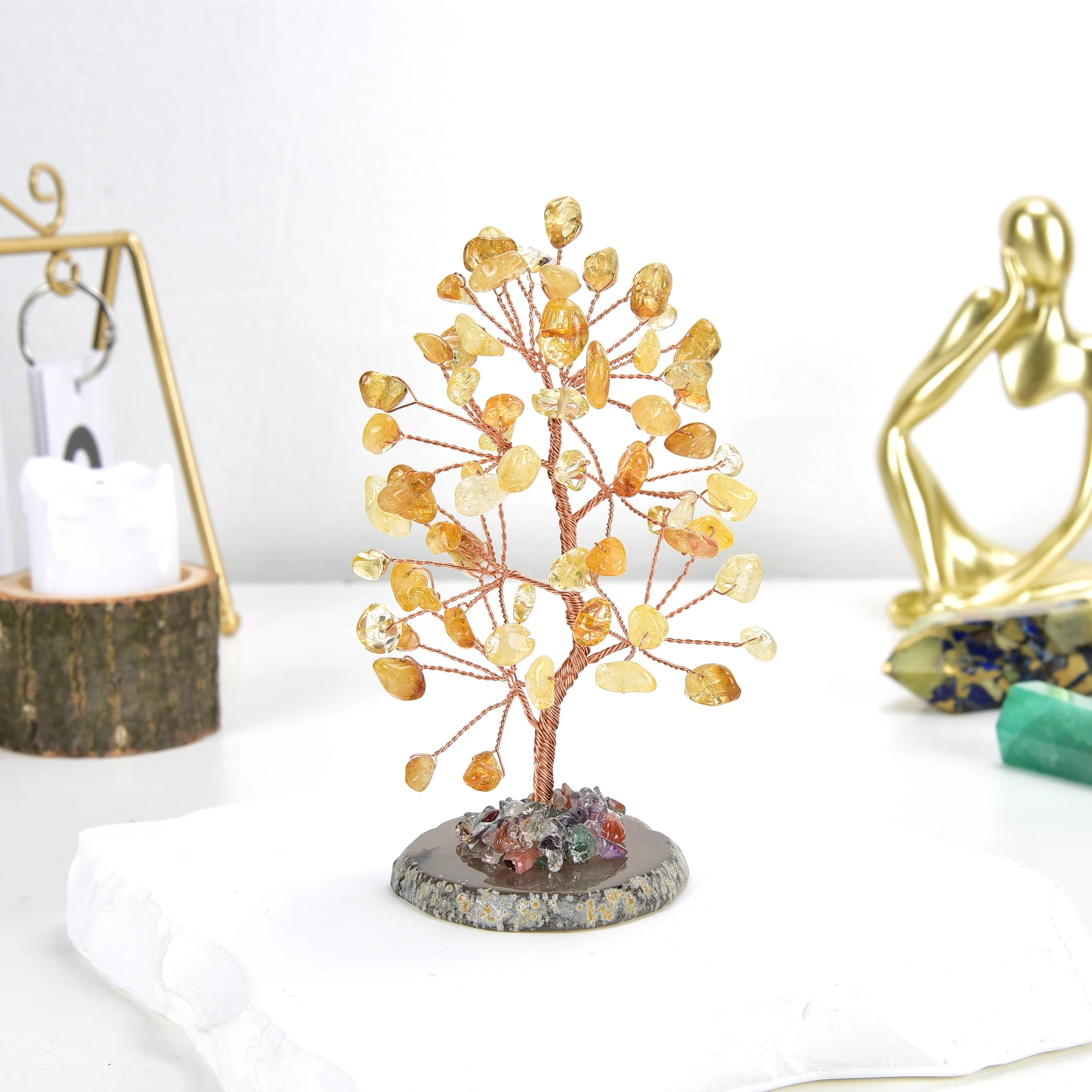 Lucky Crystal Tree Random Stone Base Natural Topaz Money Tree for Positive Energy Crystal Tree Home Office Decoration