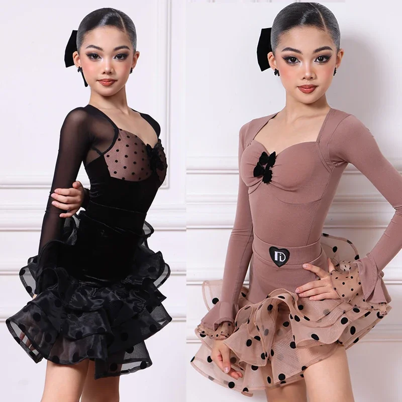 أزياء الرقص اللاتينية المنافسة زي الفتيات الوطنية القياسية اللاتينية أثواب الرقص الاطفال السامبا قاعة الرقص ارتداء SL11612