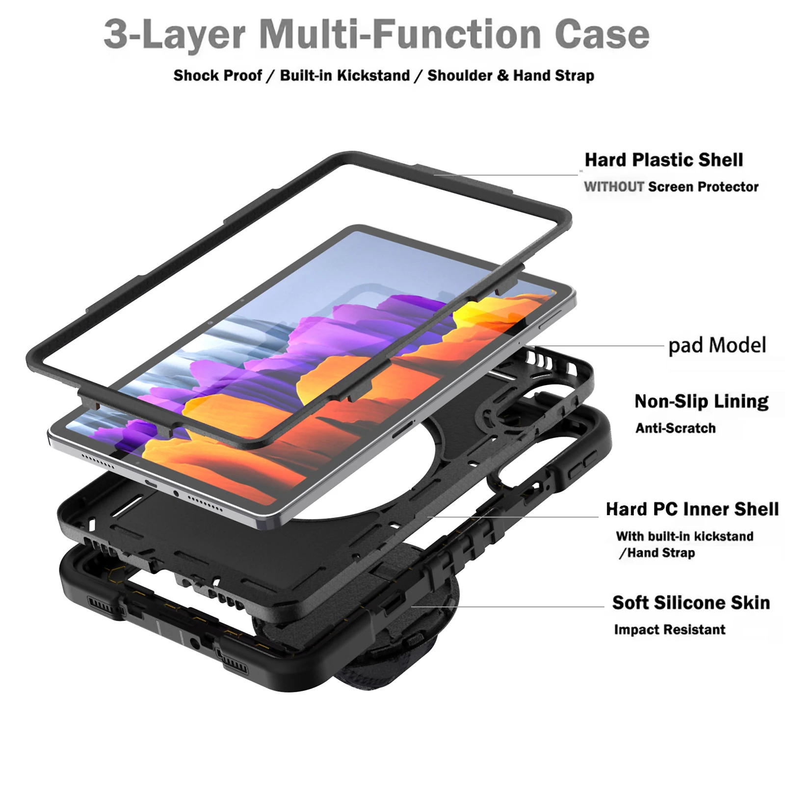 360 Rotating Stand Case For Xiaomi Redmi Pad 2 2025 11.0inch Model 25040RP0AG Silicone+PC Hybrid Armor Cover With Shoulder Strap