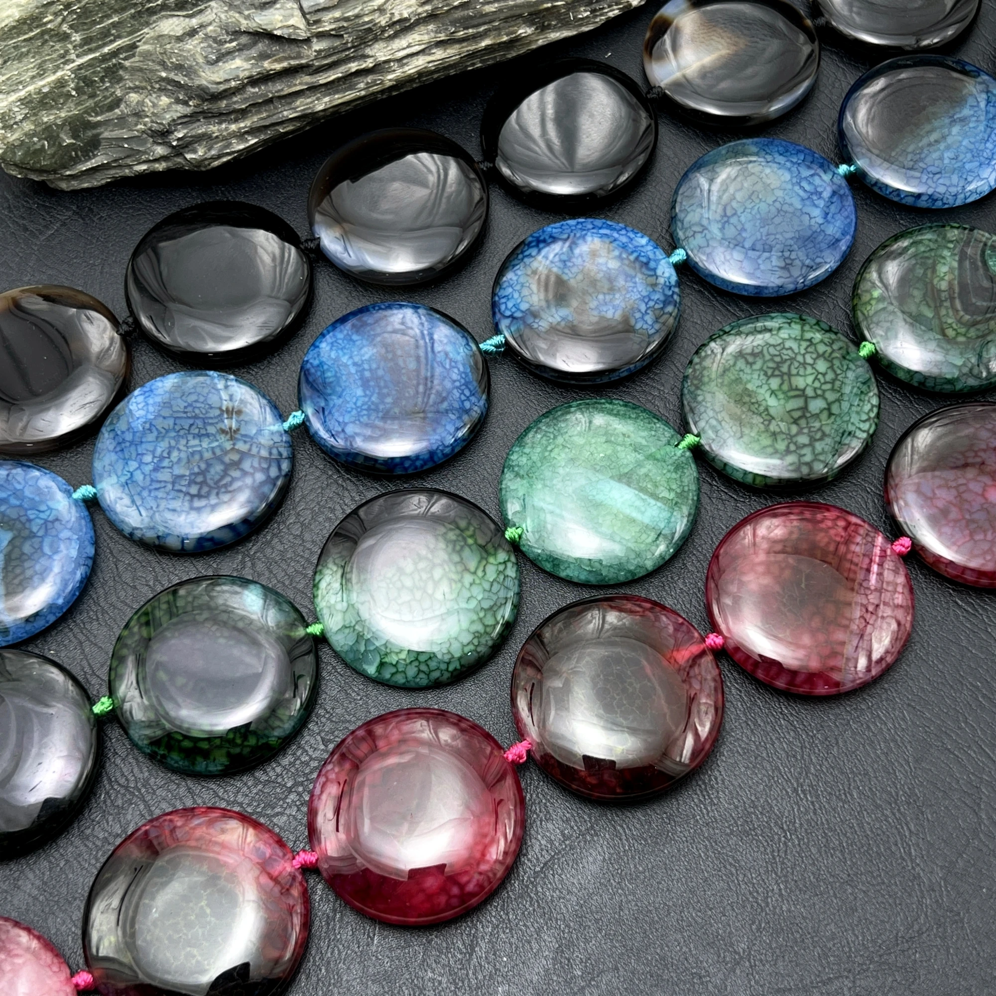 40MM 10PCS Multicolor Large Dragon Veins Agates Round Slice Focus Pendant Beads For DIY Jewelry Making