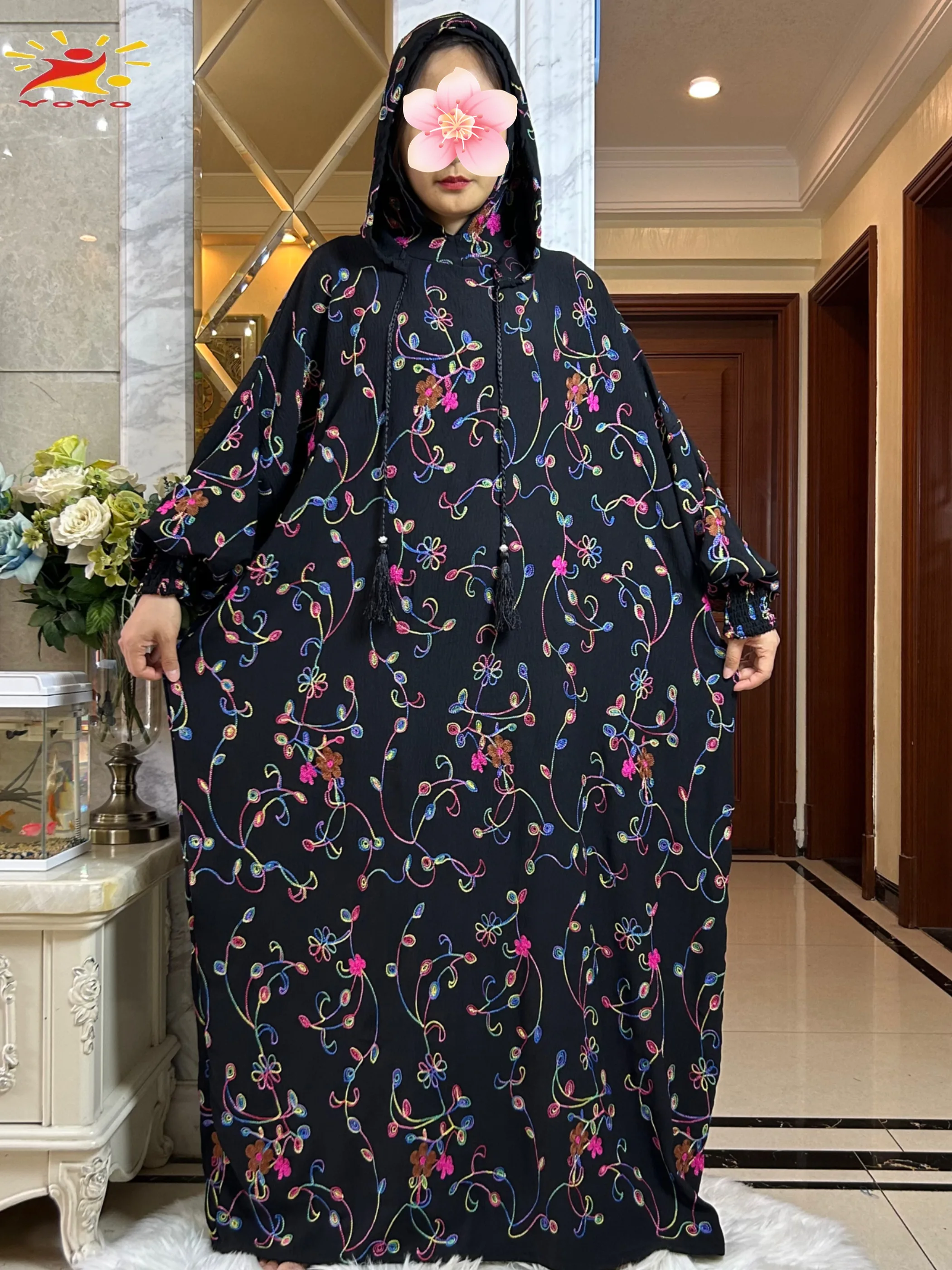 2025 New Ramadan 100% Cotton Abaya Embroidered Prayer Garment Clothing Dubai Islamic Maxi Arab Robe Muslim Women Dresses