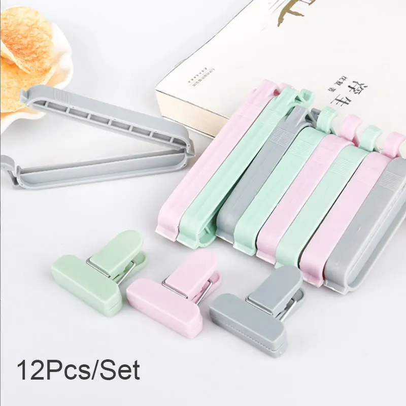 12Pcs/set Portable Kitchen Tool Bag Clips Mini Vacuum Sealing Clamp Househould Snack Storage Bag Sealer Tool