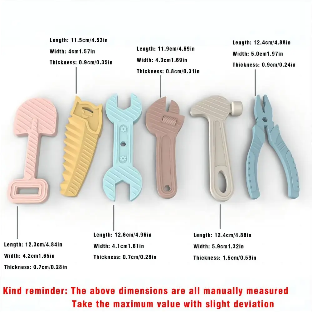 6pcs Hammer spanner pliers tool teether boilable soft silicone baby baby biting gum music teething stick anti-eating hand