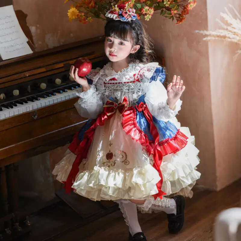 

Красное платье Лолиты для девочек, праздничное платье принцессы, детский костюм с рюшами, юбка, многоуровневое платье, платье на Хэллоуин, Новый год, Рождество