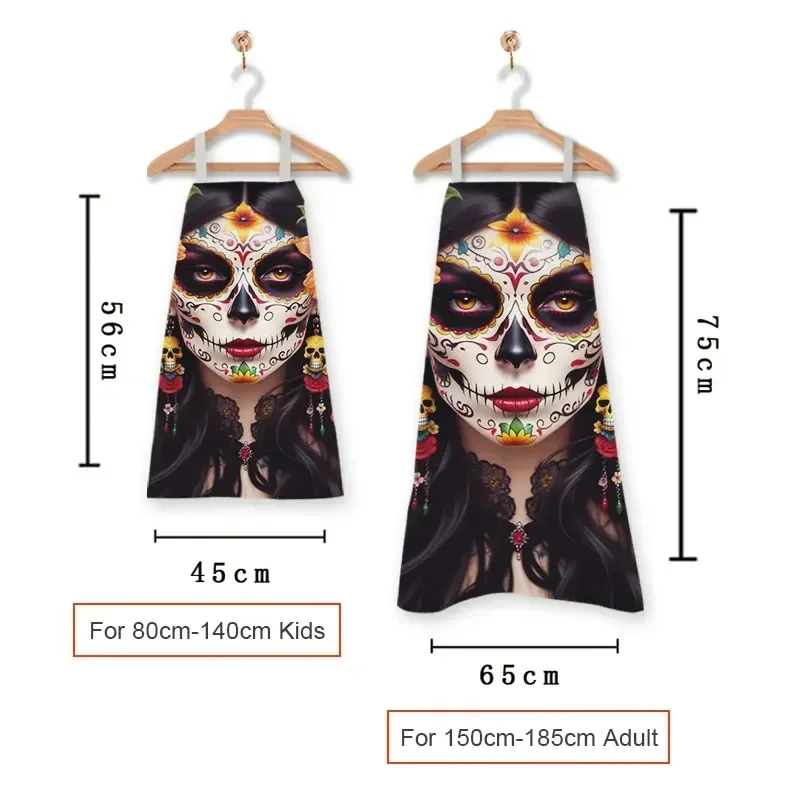 Flower Holy Death Kitchen Aprons Santa Muerte Mexico Skull Home Cleaning Clothing Linen Pinafore Waterproof Chef Cooking Apron