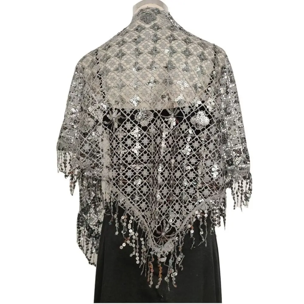 

Sequins Sequins Tassel Shawls Tassels Hollow Out Triangle Shawl Capes Dance Accessories Belly Dancing Scarf