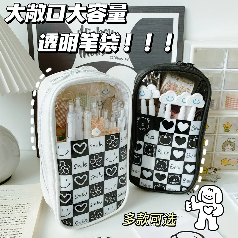 

Pencil Case Transparent Lapicera Estuche Escolar Chessboard Grid Pencils Box Cases Kawaii Back To School Girls Cute Bags