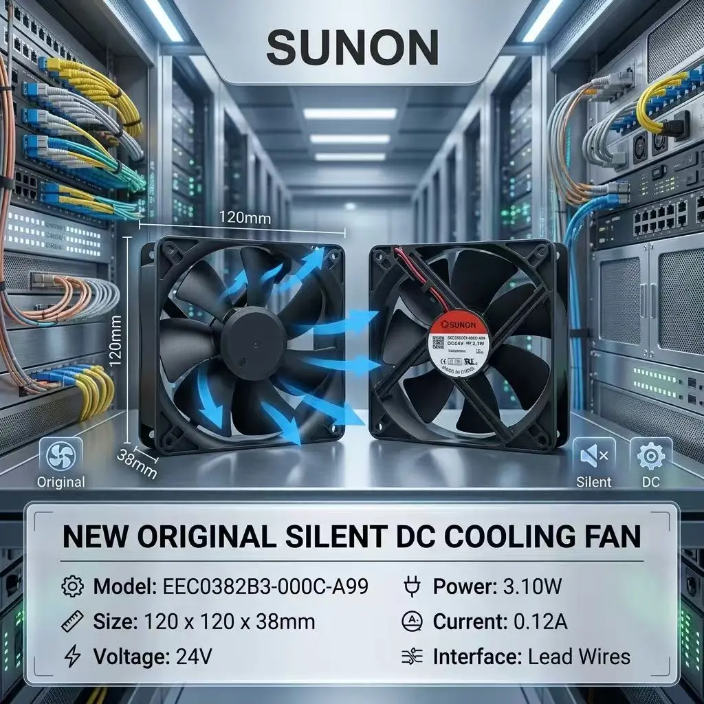For Sunon EEC0382B1-000C-F99 DC 24V 0.38A 12038 120x120x38mm 3-Pin Dual Ball Bearing Quiet Server Inverter Chassis Cooling Fans