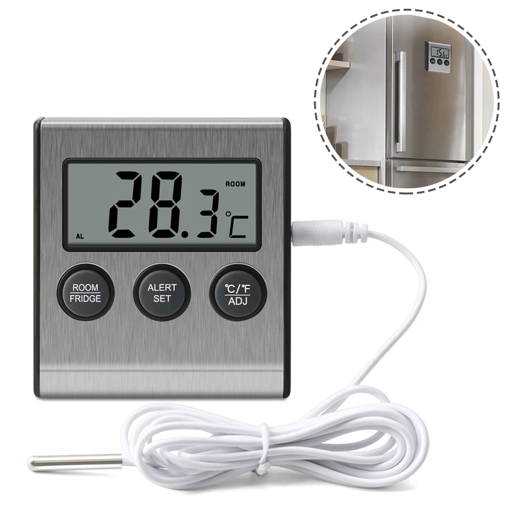 

Practical、 Fridge Thermometer Thermometer LCD Alarm Records Stainless Steel 2.8 X 2.6 X 0.7inch ABS Digital Thermometer