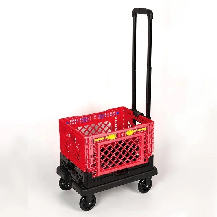 Tianyu Universele Wielen Opvouwbare Trolley Mand Opvouwbare Trolley Tas Winkelen Afneembare Plastic Custom Supermarkt 4 1 Stuks