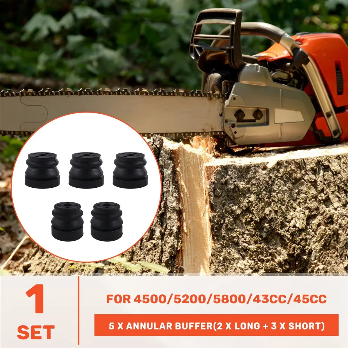 feelfeel 5Pcs Tool Parts Chainsaw Spare Parts AV BUFFER SHOCK MOUNTING Daper Annular Buffer for Chinese Chainsaw 4500/5200/5800