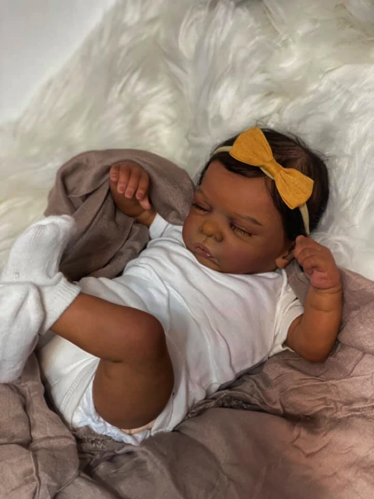 48CM African American Reborn Baby Doll Romy Premature Baby Finished Newborn Dark Skin Black Girl Best Christmas Gift For Kids