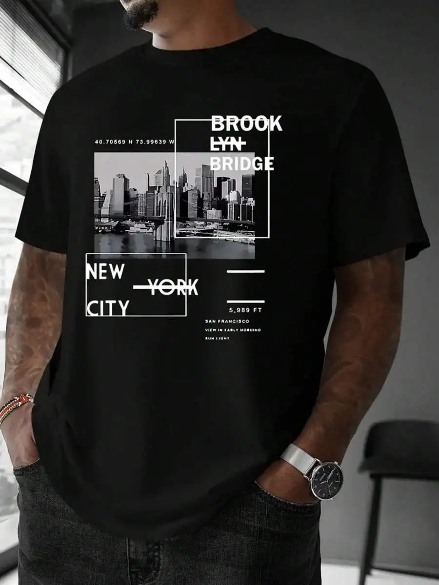 Fashion Printed Men's T-Shirt, Simple Cut Highlights Masculinity, Made Of Pure , Combining Calm Solid Color With Vibrant Prints, Comfortable And Breathable, A Classic Summer Essential.