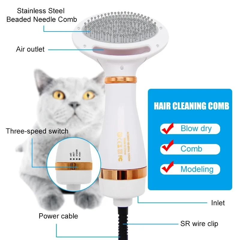 Pet Dog Hair Dryer 2-In-1 Cat Dog Dryer Quiet Comb Brush Grooming Kitten Cat Hair Comb Puppy Fur Blower For Dog Accessories