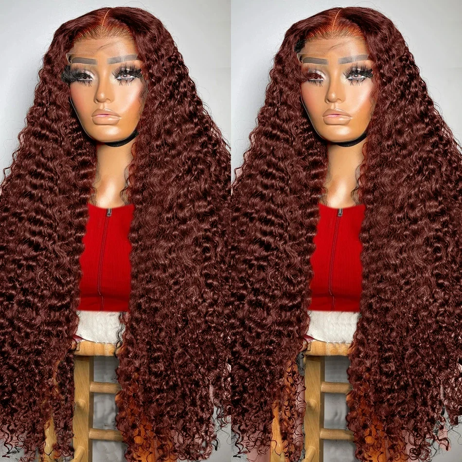 13X6 Reddish Brown Water Wave Lace Front Wigs for Women Brazilian Virgin 13x4 Colored Deep Curly Human Hair HD Lace Frontal Wig