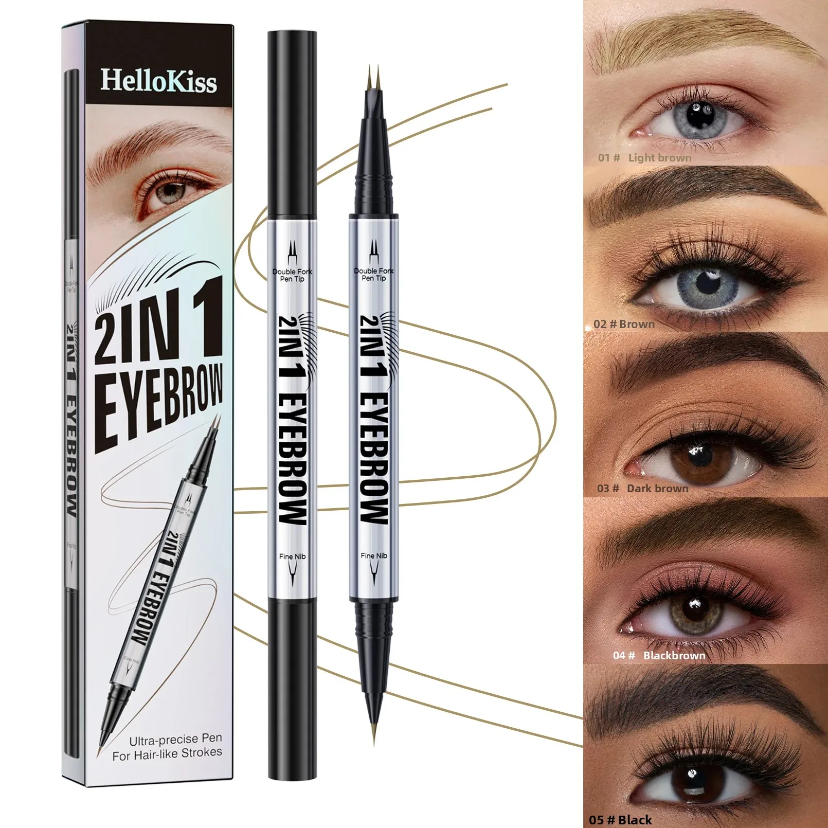 Waterdicht Zweetbestendig Dubbelzijdig Wenkbrauwpotlood 2-in-1 Natuurlijke Look Wenkbrauw Definitie Vullen & Vorm Langdurig