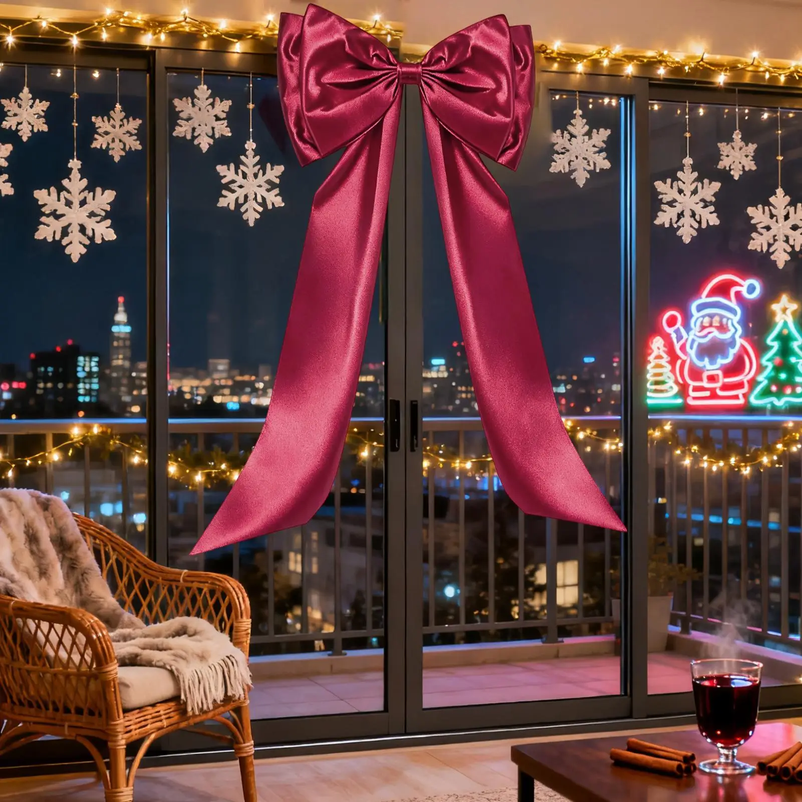 Christmas Tree Bows Large Ornament Party Decorations Christmas Tree Topper Ribbon Hangable Bows For Birthday Wedding Outdoor