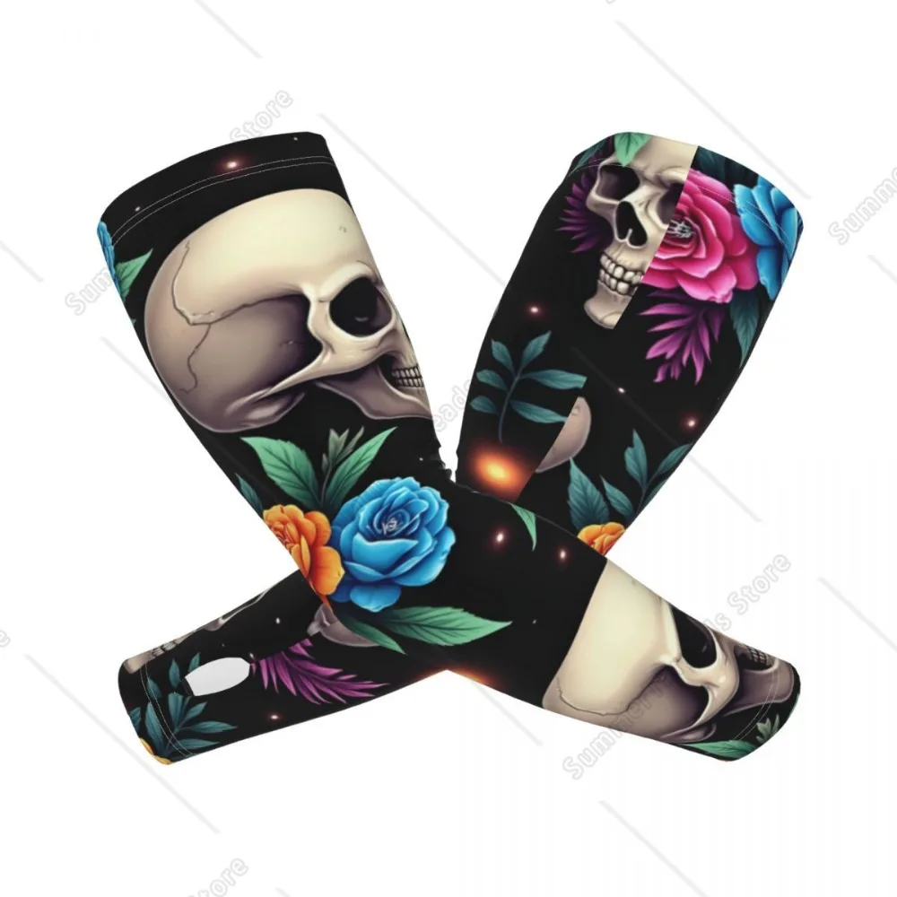 Unisex Gothic Punk Skull ดอกไม้แขนแขนระบายความร้อน Breathable Sun Protection สําหรับขี่จักรยานกลางแจ้ง