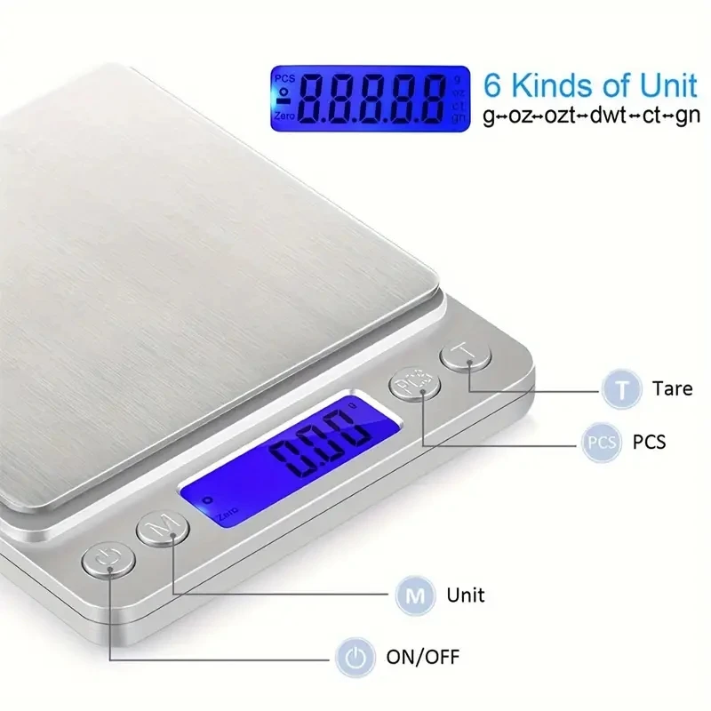 AccuWeight Digital Kitchen Scale Stainless Steel Food Scale with LCD Display for Precise Weighing of Cooking Ingredients Diet