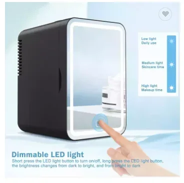 コンパクトなLEDミラー付きミニブラック美容冷蔵庫、小型冷蔵庫と冷蔵庫、6l