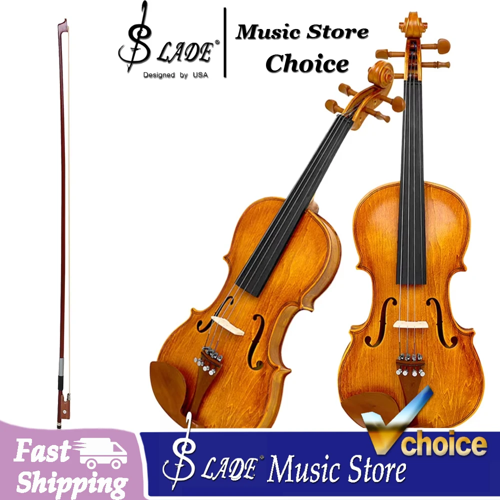 AV-212 4/4 Violin Natural Color Solid Wood Fiddle Violin with Case Professional Stringed Instrument Violin for Beginners Student