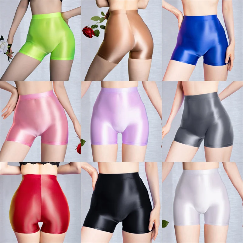 Hochglänzende High-Waist-Yoga-Shorts mit Pfirsich-Po-Effekt, elastische Jogger-Leggings, Hot Pants für Yoga und Fitness, Push-up-Leggings mit Po-Lifting-Effekt, Radlerhose – Detail 2