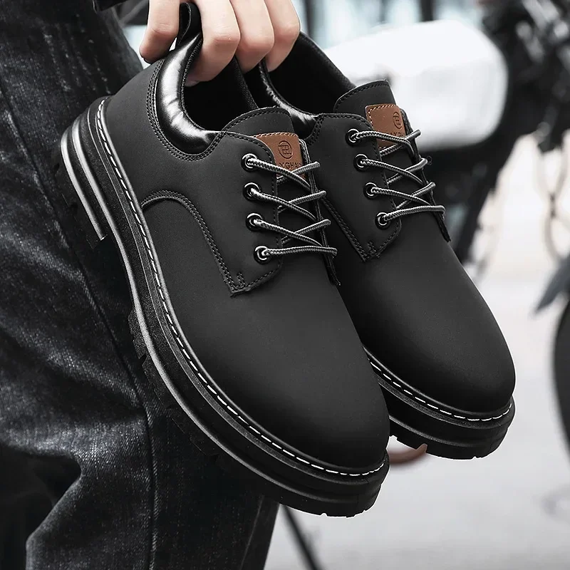 Men's autumn Short PU leather boots British workwear shoes Ankle boots low top flat sole board shoes retro versatile shoes