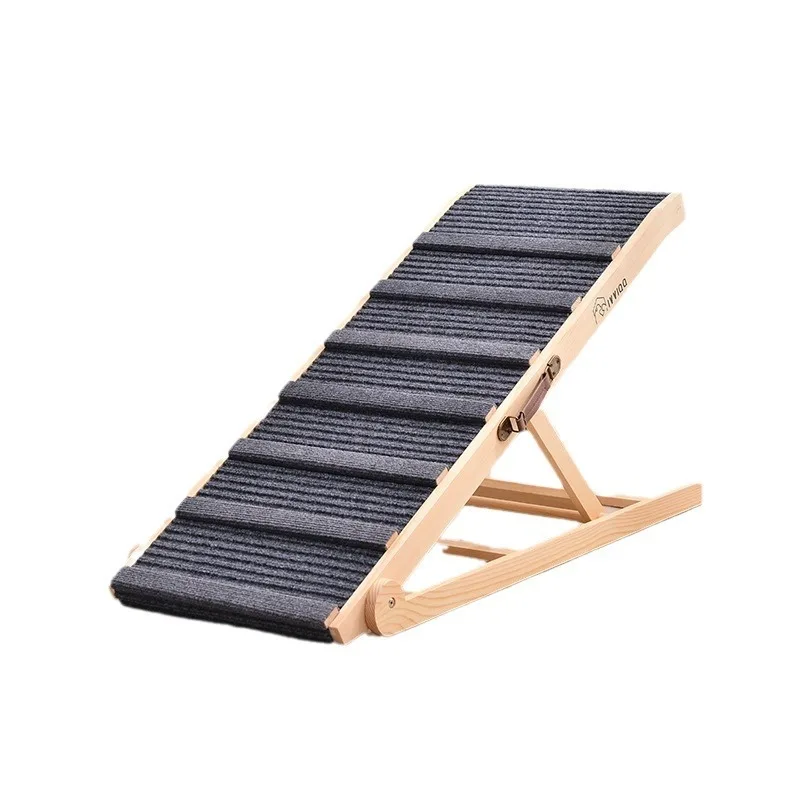 

Dog Ramp With Traction Mat Wooden Adjustable Pet Ladder for Dogs and Cats Easy Step to Car and Bed With Non-slip Carpet Surface