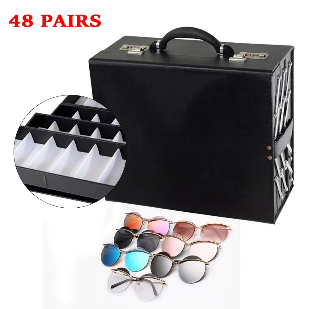 

48 Pairs Foldable Multicase Sunglass Eyeglasses Suitcase Display Case PU