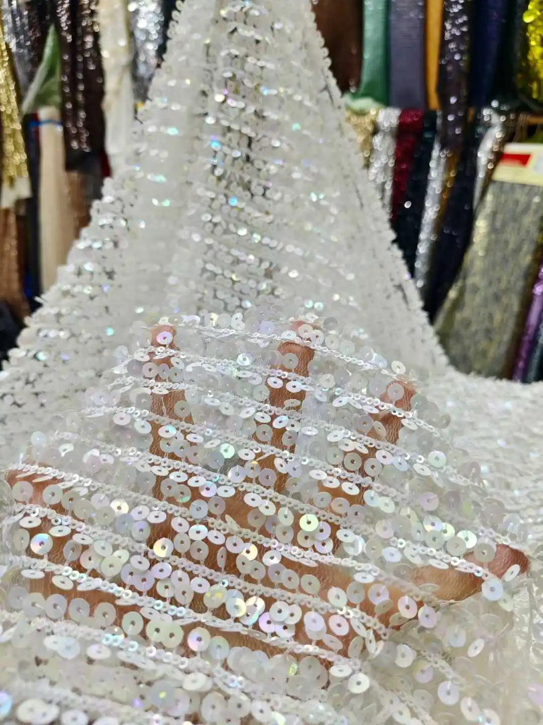 

Elegant French Embroidery Sequins Net Lace Fabric 2025 African Nigerian Tulle Mesh with Sequins Fabric for Wedding Dress