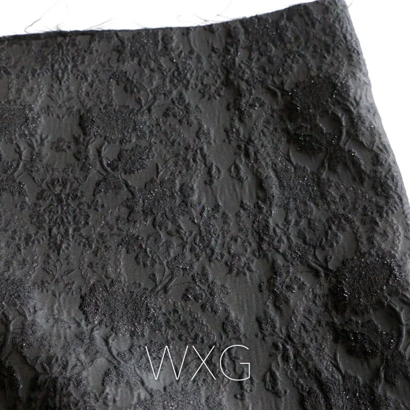 

Bright Linen Embroidery Jacquard Fabric Black Solid Color Vintage Flower Suit Dress Diy Fashion Design Sewing Cloth by the Meter