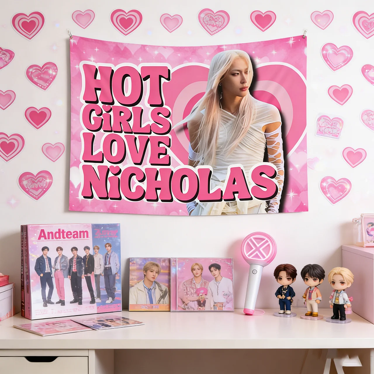 

Баннер Andteam Nicholas White Hair Girl | Флаг с принтом, мерч для K-pop турне 2026, креативный подарок для фанатов Andteam