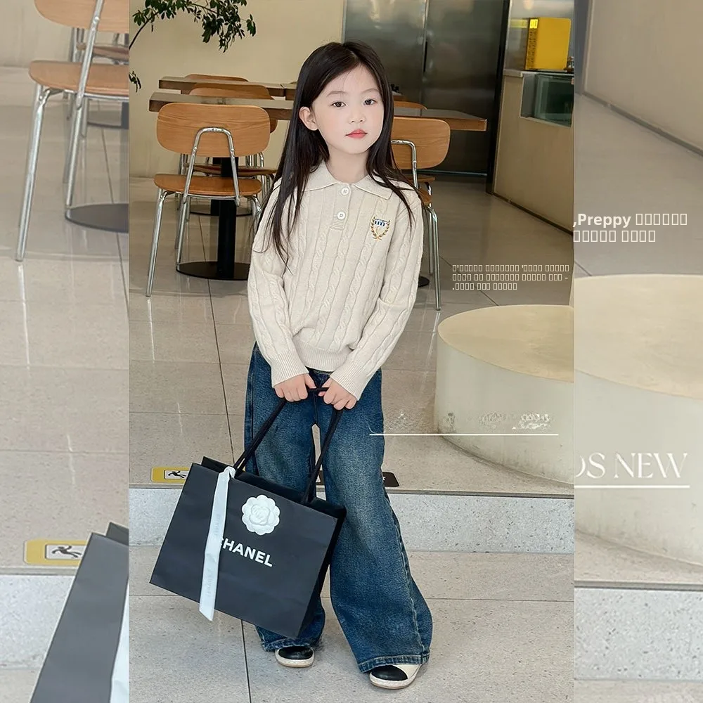 

Детский вязаный свитер с длинным рукавом для девочек дошкольного возраста, однотонный, модный, трендовый, осенняя одежда, детская одежда