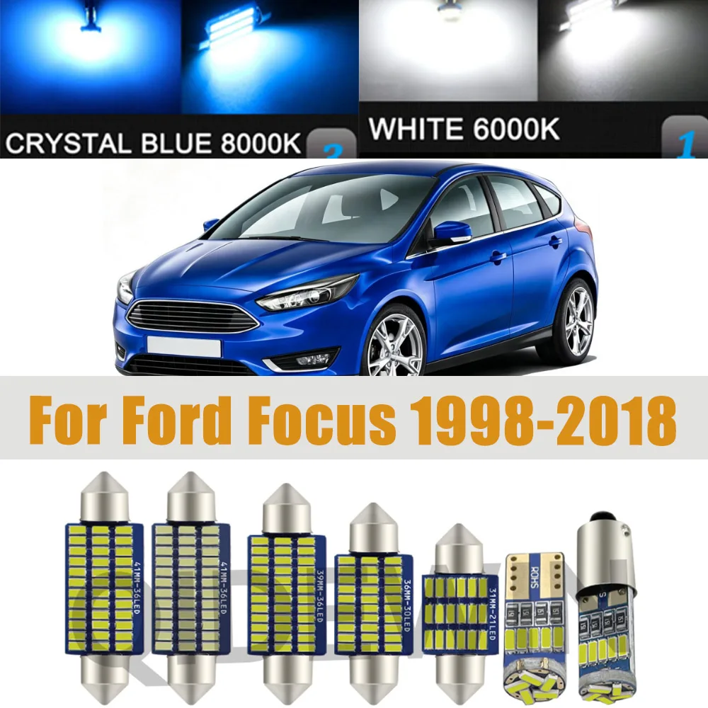 Car LED Bulb Accessories For Ford Focus MK1 MK2 MK3 1 2 3 1998- 2015 2016 2017 2018 Interior LED Lamp Dome Map Reading Light Kit