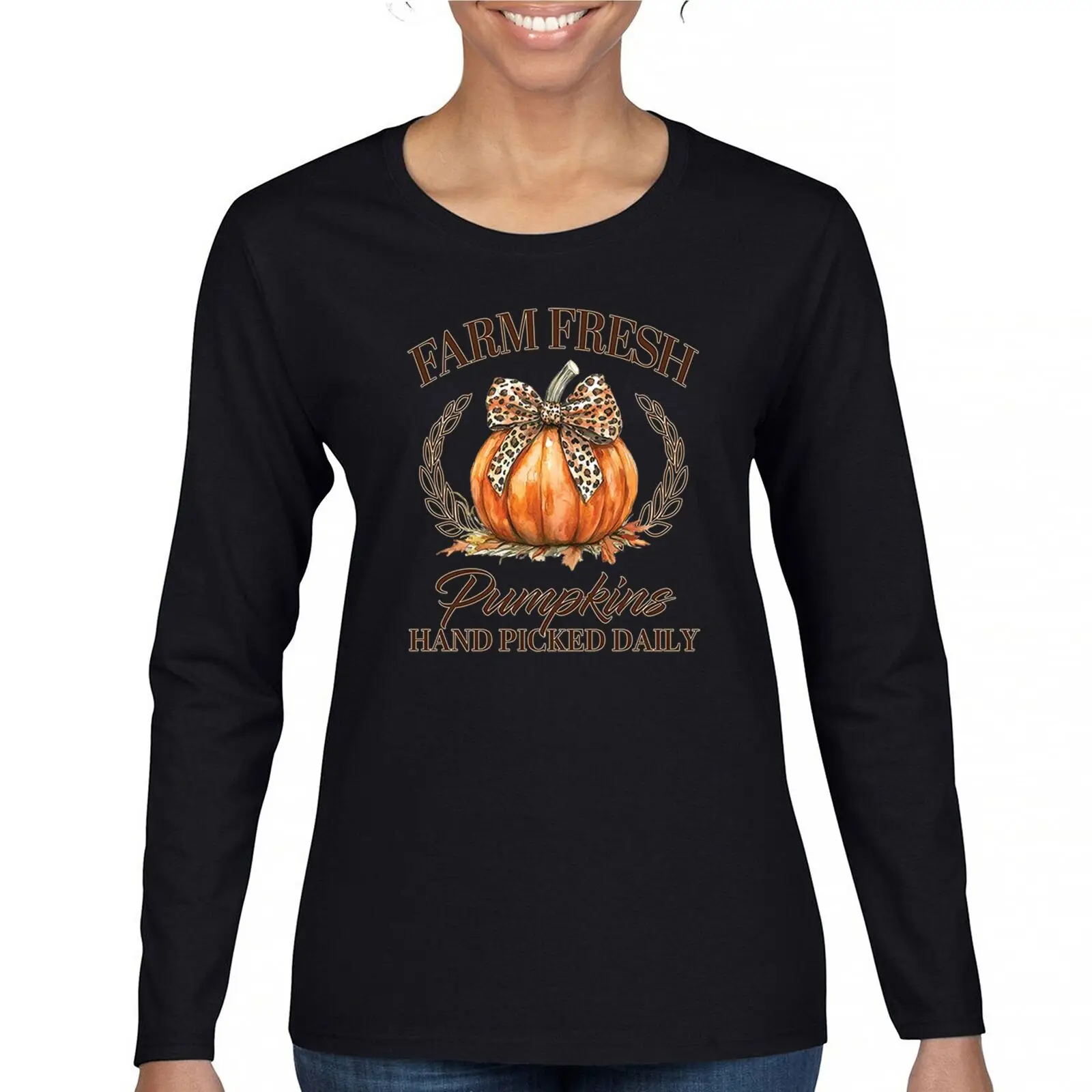 

Farm Fresh Pumpkins Women's Long Sleeve T-shirt Fall Cozy Thanksgiving Cute