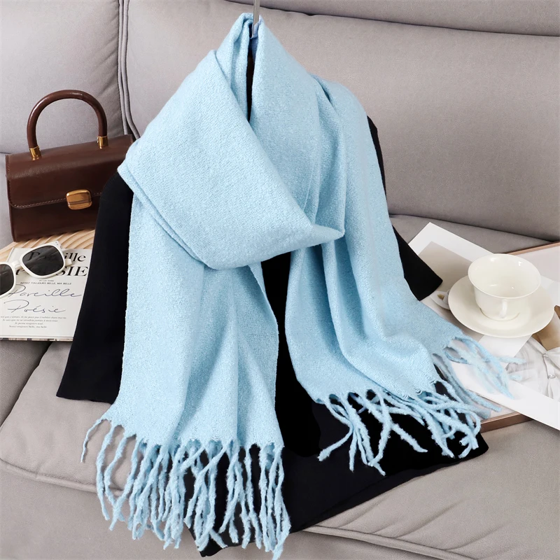 

Winter Scarf for Women Cashmere Warm Solid Pashmina Blanket Wraps Female Thick Soft Bufanda Tassel Shawls Long Poncho Echarpe