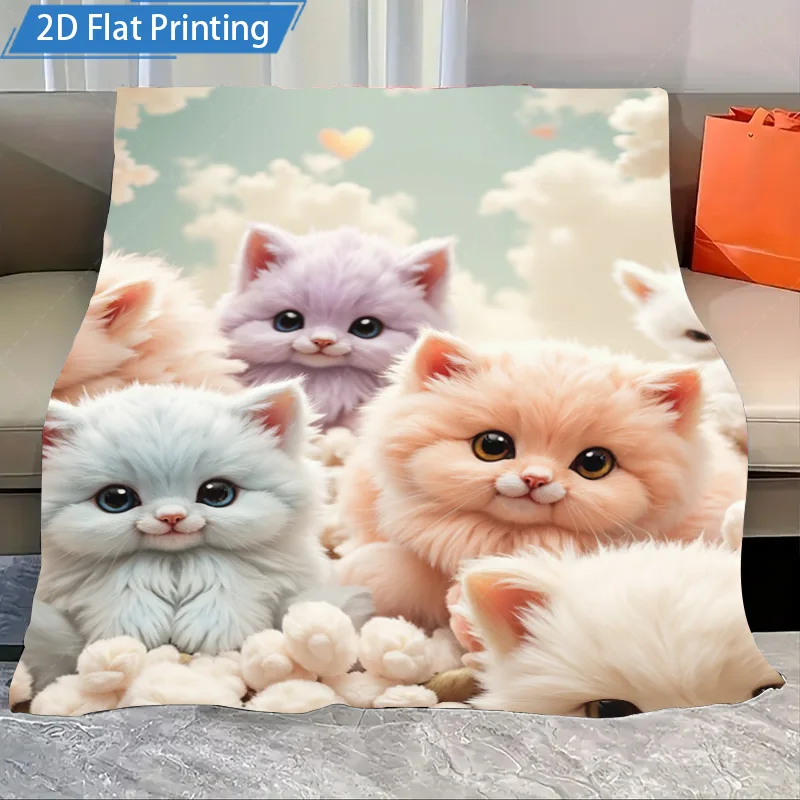 

1 шт. фланелевое одеяло с милым принтом котенка, мягкое фланелевое одеяло, уютное постельное белье для детей и домашних животных