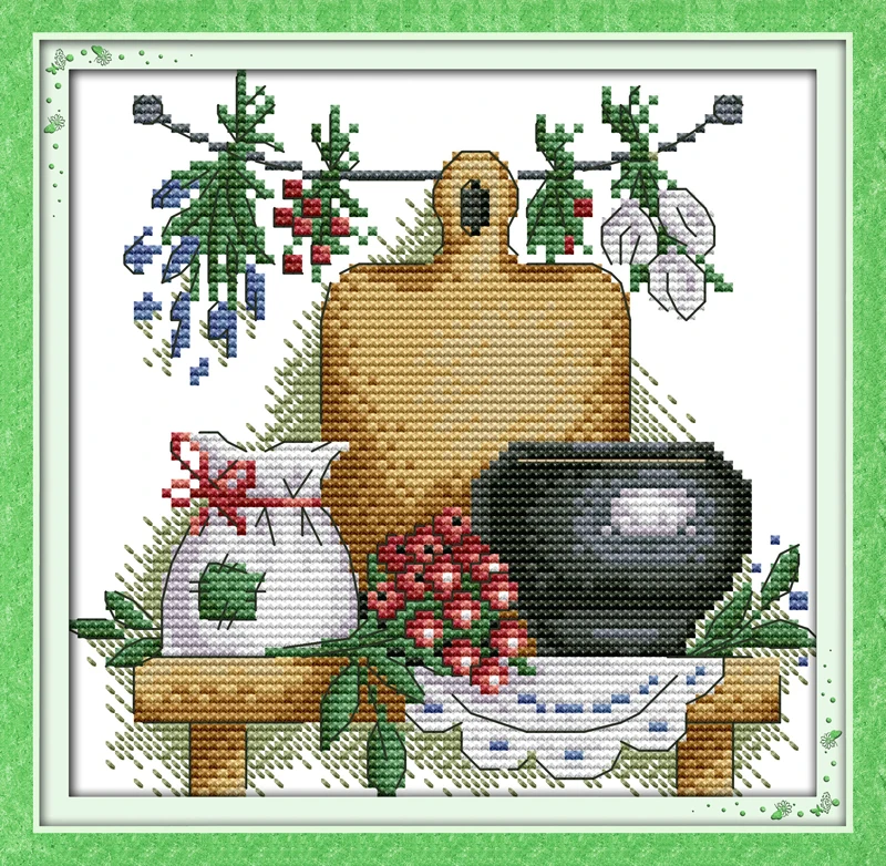 

Joy Sunday New Stamped Cross Stitch Kit,11/14/16CT DIY Easy Pattern Aida Fabric Embroidery Set-The Teapot with Flowers (1)